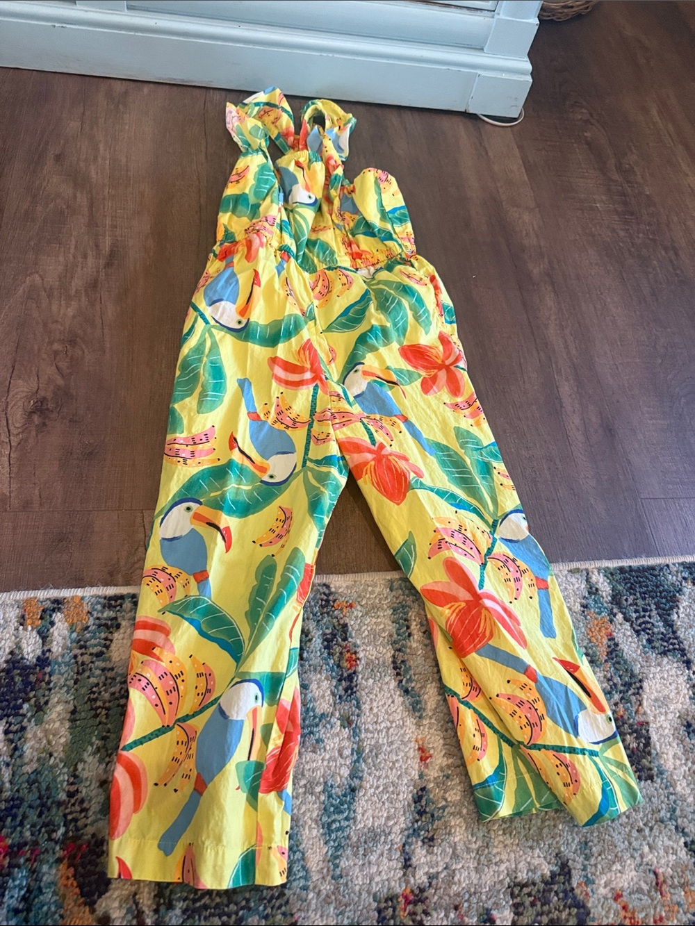 Tea Collection Yellow Tropical Toucan Print Girls' Jumpsuit
